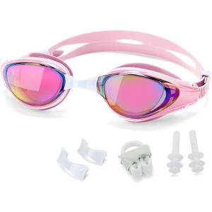 Nearsighted Swim Goggles, Shortsighted Optical Swimming Goggles No Leaking Anti Fog UV Protection for Adult Men Women (-6, Pink)