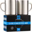 Stainless Steel Coffee Mugs 15 oz Double Wall Stainless Steel Mugs with Handle, Metal Coffee Cups for Tea, Insulated Mug Set of 2 BPA Free, Durable, Unbreakable Metal Coffee Mugs for Camping