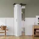 30" x 84" Bifold Sliding Barn Door, K Shaped Panel with Sliding Hardware Kit Set, Finished Closet Door Slab, 2.83FT Track for 2 Doors, MDF, White