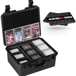 Sports Card Case, Trading Graded Card Storage Box with 9 Dividers for PSA MTG TCG Zion BCW Card Sleeve, Waterproof Protective Sports Cards Organizer Carrying Case for Magnetic Cards / Top Loaders (9 Adj-Zones/ Fits 5.75" High Cards)