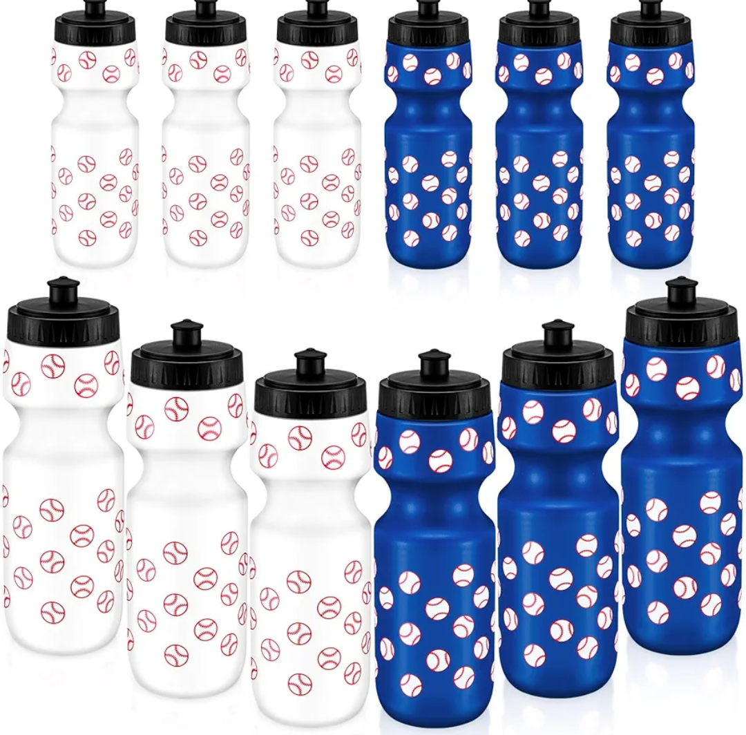 Skybooly Pack of 24 Water Bottle Bulk Reusable Sports Squeeze Water Bottles Ball Cup Accessories for Sports Party Favors Team Gifts Players for Gym Most Bike Cage (Baseball)