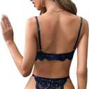 Lilosy Sexy Underwire Push Up Scallop Floral Lace Sheer Lingerie Set for Women Bra and Panty 2 Piece (Blue)