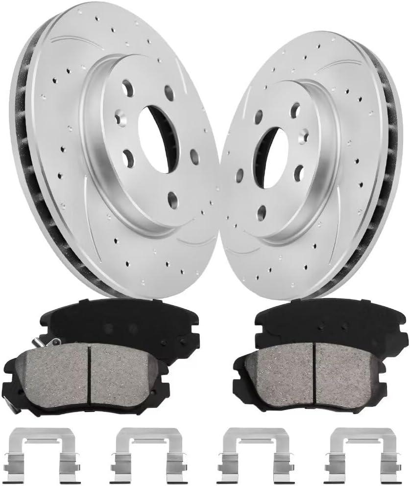 Brake Pads And Rotors Kit Compatible With 2013-2015 Chevrolet Malibu, 2016 Limited, Front Automotive Replacement Brake Kits 55184 D1421-8536 Drilled And Slotted Rotors Geomet 296mm (11.7in)