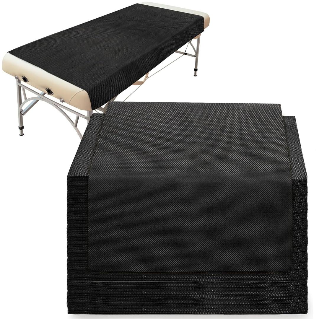 DEAYOU 40 PCS Disposable Massage Table Sheets, Non Woven Fabric Spa Bed Sheets, Breathable Lash Bed Cover for Tattoo, Beauty Salon, Hotels, Travel, Esthetician, 31" x 70", Black