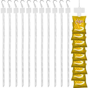 12 Pack Station Hanging Merchandise Strips with S Hooks, 12 Stations Plastic Display Strpis for Retail Display with Label Header