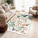 Washable 3x5 Entryway Area Rugs: Ultra Soft Floral Carpet for Kitchen Nursery Indoor Light-Weight Doormat Anti-Slip Elegance Rug for Living Room Bedroom Small Foldable Vintage Floor Mat(3x5,Cream)
