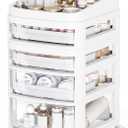 Rolling Cart with 4 Drawers, Clear Plastic Drawer Organizers, Vanity Cart