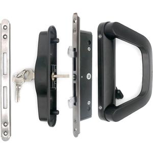 Patio Sliding Door Handle Set with Mortise Lock, Suitable for Sliding Glass Patio Door Thickness from 1.5in to 2in, 4-15/16" Screw Holes, Need to Drill, Reversible Design, Keyed (Black)