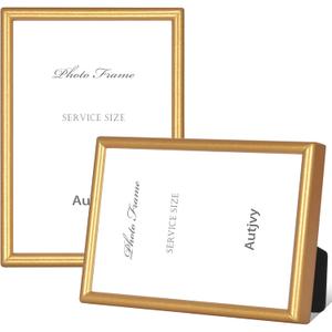 4x6 Picture Frame Matte Gold Modern Simple Thin Aluminum Metal Photo Frame with HD Real Glass, Display for Tabletop and Wall Collage. (2 Pack)