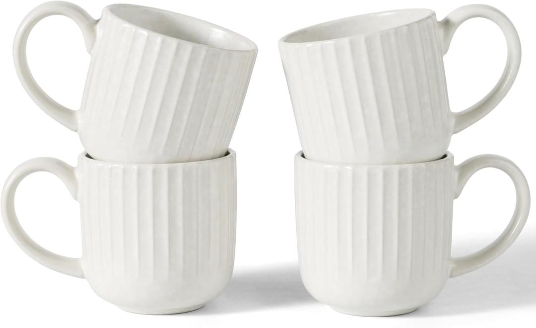 famiware Coffee Mugs Set of 4, Starlight 11 oz Mug Cup Set with Handle for Coffee, Tea, Cocoa, Milk - Ceramic Stoneware Mug Set, Matte White