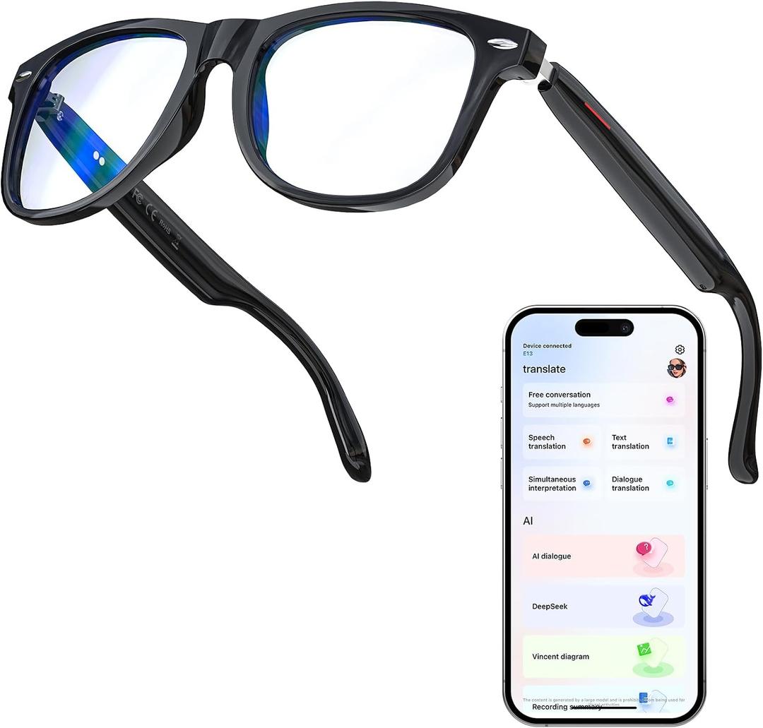 Smart AI Glasses with Auto-On Wear Detection, Bluetooth Glasses for Men Women, Blue Light Smart Glasses, Noise Canceling Hands-Free Calls & Music, Voice Control for Work/Travle/Driving
