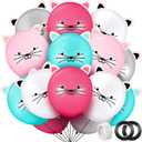 50 Pieces 12 Inch Cat Balloons Party Latex Kitty DIY Animal for Birthday Party with Ears Cat Kids Balloons for Girls Supplies, 5 Colors