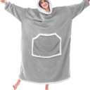 IFNOW Wearable Blanket Hoodie,Oversized Sherpa Hooded Blanket Sweatshirt with Eye Mask and Pocket,Cozy Flannel Blanket with Sleeves for Adult,Birthday Christmas Gifts for Women Mom Girlfriend,Grey