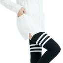 Kayhoma Extra Long Cotton Stripe Thigh High Socks Over the Knee High Plus Size Stockings, Medium, Black/White