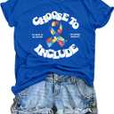 MNLYBABY Autism Awareness Shirts for Women Choose to Include Print T Shirt Special Education Teacher Positive Tee Tops, Medium, Blue(1)
