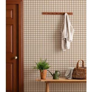 Plaid Wallpaper Peel and Stick 17.3"78.7", Striped Farmhouse Wallpaper Self Adhesive Removable Wallpaper Contact Paper for Bedroom Wall Paper Shelf Drawer Liner (Light Brown)