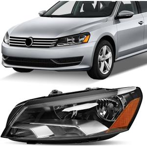 Headlights Assembly Compatible with 2012 2013 2014 2015 Volkswagen VW Passat - Replace 561941005D, 3411131LAS2, and VW2502148 - Chrome Housing Headlamp Driver Side