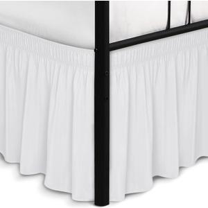 Biscaynebay Wrap Around Bed Skirts with Split Corners for King Beds 15" Drop, White Adjustable Elastic Dust Ruffles Easy Fit Wrinkle Resistant Silky Luxurious Fabric Machine Washable