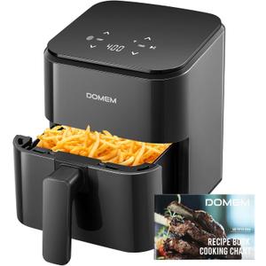 DOMEM 3 Qt Compact Air Fryer with Non-Stick Basket and Rack, User Friendly Simple Touchscreen, Cook in Simple Steps, Low-Oil Cooking Small Air Fryer, Space Saving Cooker