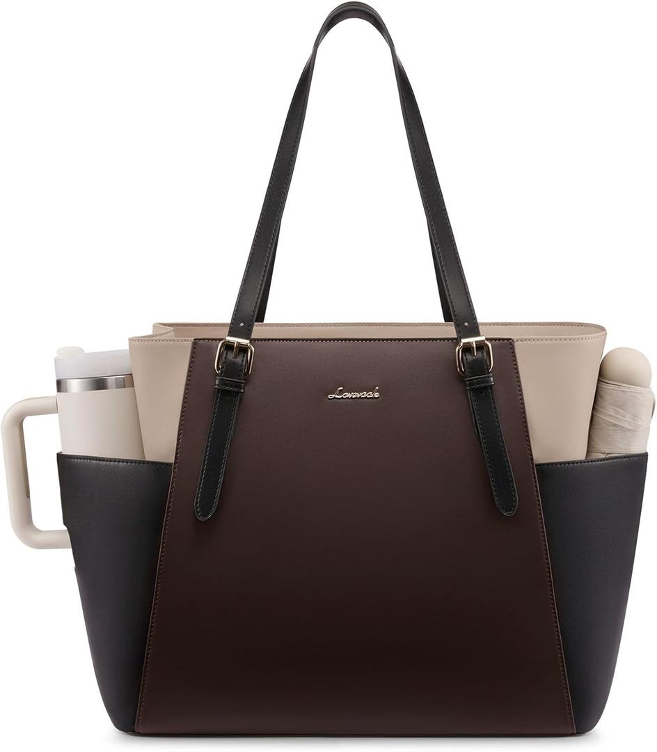 LOVEVOOK Laptop Tote Bag for Women With Large Cup Holder, Leather Work Tote Bag for Women,15.6 Inch Professional Computer Briefcase Business Teacher Commuter Shoulder Bag,Office Travel Gift