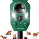 Solar Ultrasonic Animal Repellent Outdoor, Deer Repellent for Yard with RIP Sensor, IP65 Waterproof Squirrels Repeller, Effective Deterrent Cat, Raccoons, Skunks, Rabbits (1 Pack, Green)