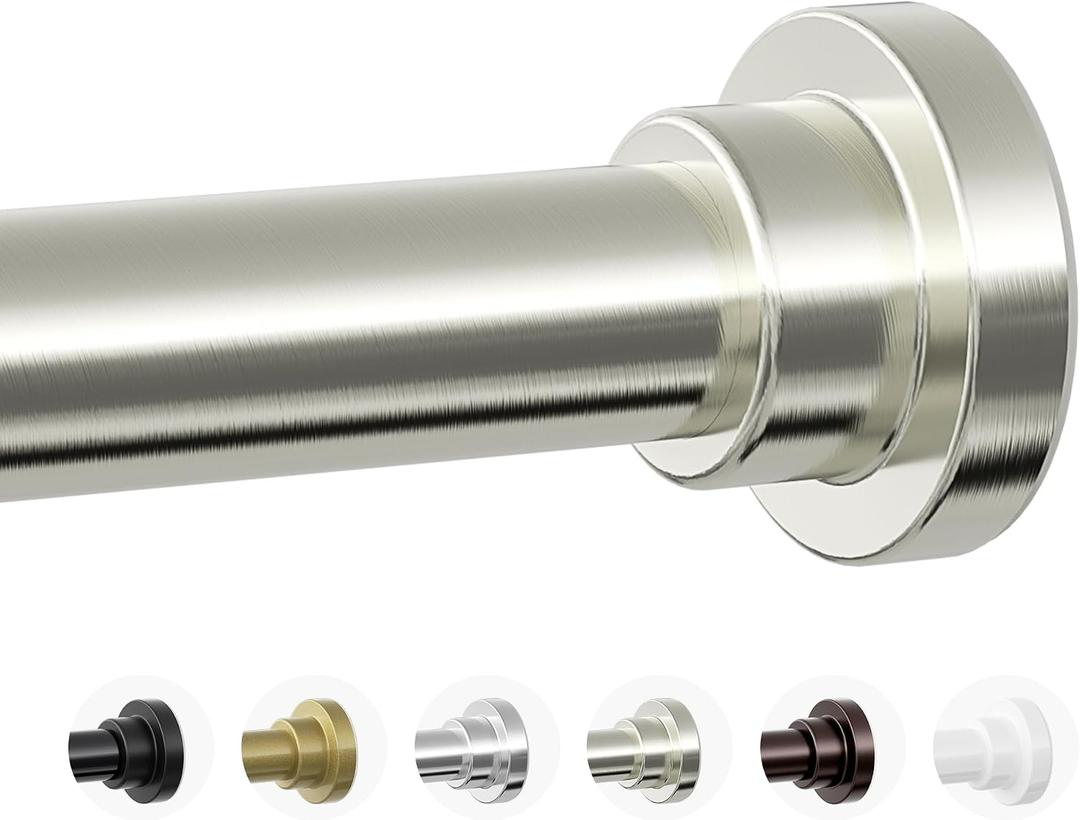 Mcrbeay Shower Curtain Rod, 1" Diameter Heavy Duty Tension Shower Rod, Non Slip Adjustable 28-74 inch No Drill Shower Curtain Rods Spring Tension For Bathroom, Shower Stall, No Rust, Brushed Nickel