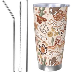 Western Cow Print Tumbler with Lid and Straw, 20 OZ Stainless Steel Water Bottle Coffee Mug Double Wall Insulated Cup gifts for Women Men