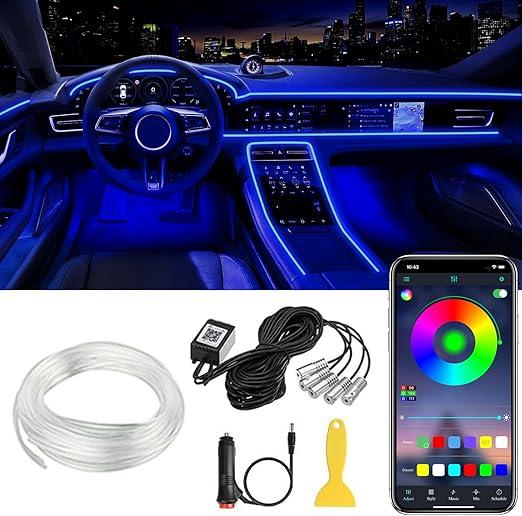 Interior Car LED Strip Lights APP Control, 5 in 1 RGB 16 Million Colors Ambient Lighting Kit with 236 inches Fiber Optic, Music Mode Inside Car Lighting Decorations