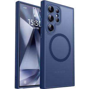 CANSHN Designed for Samsung Galaxy S24 Ultra Case [Full Camera Protection] [Compatible with MagSafe] Translucent Matte Shockproof Protective Phone Cover 6.8 Inch - Deep Blue