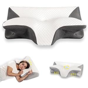 Cervical Neck Pillow for Pain Relief & Sleeping - Orthopedic Memory Foam Pillow, Ergonomic Contour for Side Sleepers, Neck and Shoulder Support (Black)