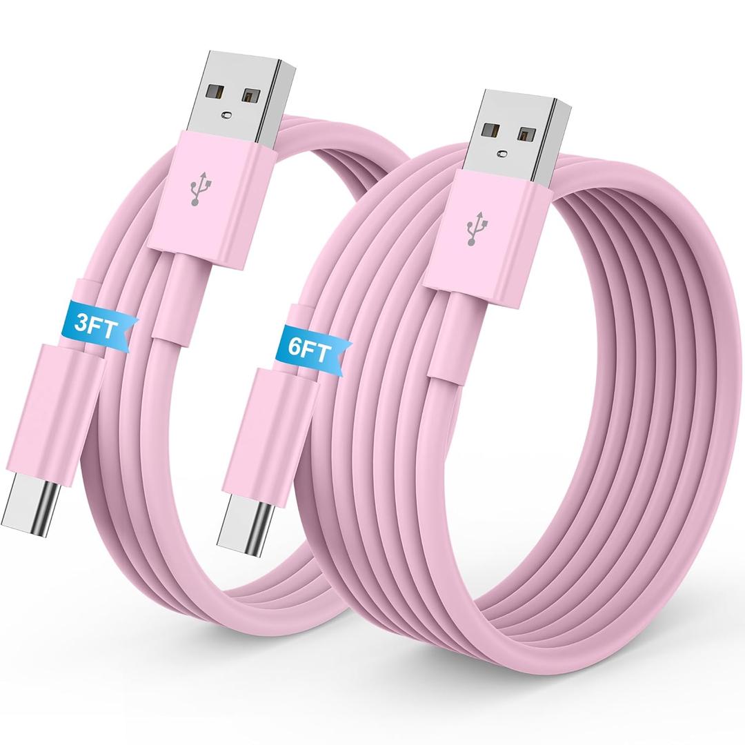 Car Carplay for iPhone 17 16 15 Charger Cord, 2Pack [3FT+6FT] USB A to USB C Charging Cable for Apple 17 Air/16 15 Pro/Pro Max/Plus Type C Cord, for iPad Pro 12.9/11, for Android(Pink)