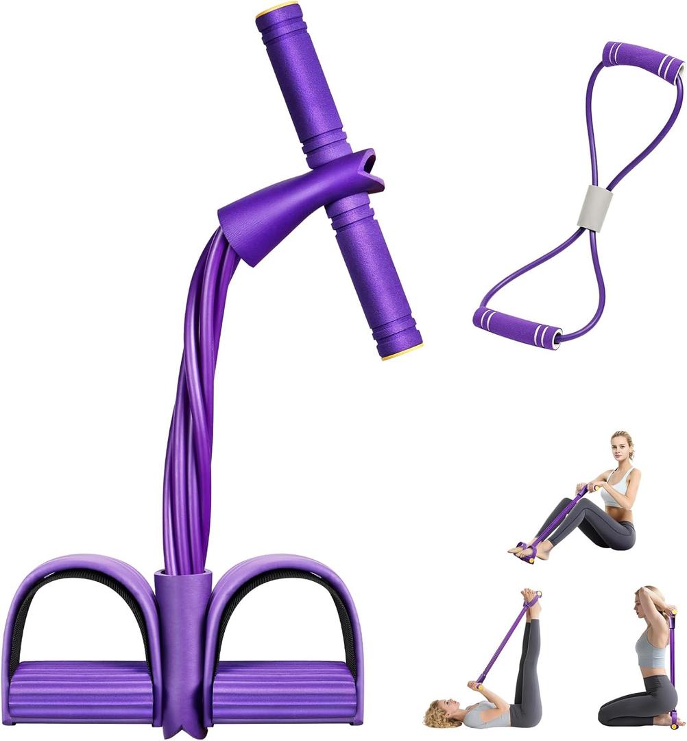 Lenporl 6-Tube Pedal Ankle Puller Resistance Bands with Free Figure 8 Exercise Bands Included,Pedal Puller Resistance Band with Handle for Home Gym,Yoga & Pilates,Ideal to Tone Arms,Abs,Waist Unisex