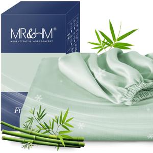 MR&HM King Fitted Sheet Only, Ultra-Soft Rayon Derived from Bamboo & Polyester Blend, Silky & Breathable, 15" Deep Pocket with Elastic Straps, Cooling Fitted Sheet for Hot Sleepers, Sage Green