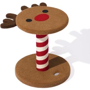 VETRESKA 18.1" Reindeer Cat Scratching Post, Two-Layer Soft Plush Platforms, Space-Saving Kitten Christmas Cat Scratch & Rest Furniture, Holiday Decoration