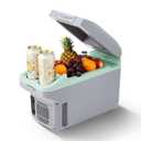 Garvee 8L Electric Cooler & Warmer, Portable Car Refrigerator with Auto-Lock Handle, 12V DC for Cars & Trucks, Equipped with 110V AC Household Power Cord, Plug-in Cooling Fridge, Gray&Green