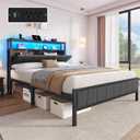 YITAHOME Full Bed Frame with Storage Headboard, Upholstered LED Platform Bed with Charging Station, Heavy-Duty Metal Slats, No Box Spring Needed, Fast Assembly - Gray (Grey)