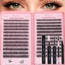 Lash Clusters Kit, Eyelash Clusters Individual Lash Extension Kit Pcs D Curl Fluffy Wispy False Eyelashes Extensions Thin Band with Bond Seal Tweezers Brush Removers (30D+40D KIT 9-16mm)