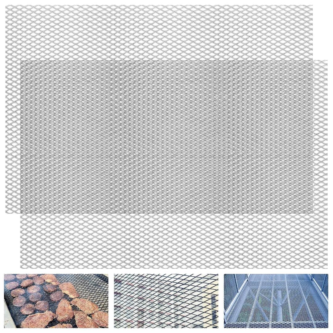 2PCS Steel Expanded Metal Sheet Flattened 48 x 32 Inches, 11 Gauge Thick Cold Rolled Steel Mesh Sheet for BBQ Grill, Perforated Sheets Metal Grate Screen for Smoker and DIY Projects Indoor Outdoor