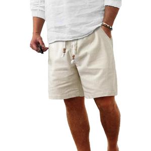 Comdecevis Men's Linen Shorts Casual Elastic Waist Drawstring Summer Beach Vacation Yoga Golf Shorts with Pockets (Beige, S)