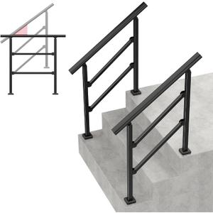 2 Pack Handrails for Outdoor Steps, Black Stair Handrail Fit 1-3 Steps