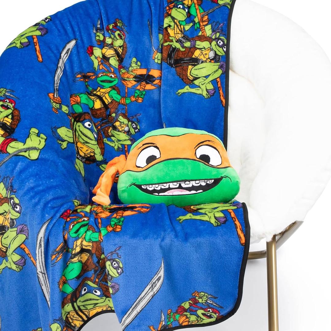Jay Franco Nickelodeon Teenage Mutant Ninja Turtles Mutant Mayhem Michaelangelo Nogginz Set - 40 x 50 Inch Blanket & Plush Pillow Set, Kids Super Soft 2 Piece Set
