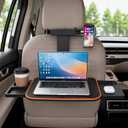 Large Car Tray Table for Back Seat, Foldable Car Desk for Laptop with Adjustable Height, Hidden Cup Holder & Phone Holder, Heavy Duty Travel Food Tray for Eating Working Road Trips (Orange)