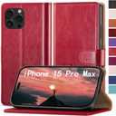 for iPhone 15 Pro Max 6.7" Phone case[RFID Blocking Leather],[3 Credit Card Slot] Flip Folio Book Shockproof Protector,Holder Stand Cases,Women Men for Apple 15 ProMax Wallet Cover,Red