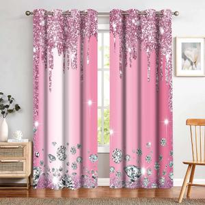 Pink Shiny Diamond Curtains Gorgeous Sparkling Drips Blackout Print Curtains Room Darkening Suitable for Girl Princess Bedrooms Living Rooms Decoration 2 Panels 42x84inch(No Sequins No Sequins)