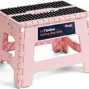 Flottian 9" Folding Step Stool for Adults and Kids Holds Up to 300 lbs,Non-Slip Folding Stools with Portable Handle, Compact Plastic Foldable Step Stool for Bathroom,Bedroom, Kitchen Sakura Pink