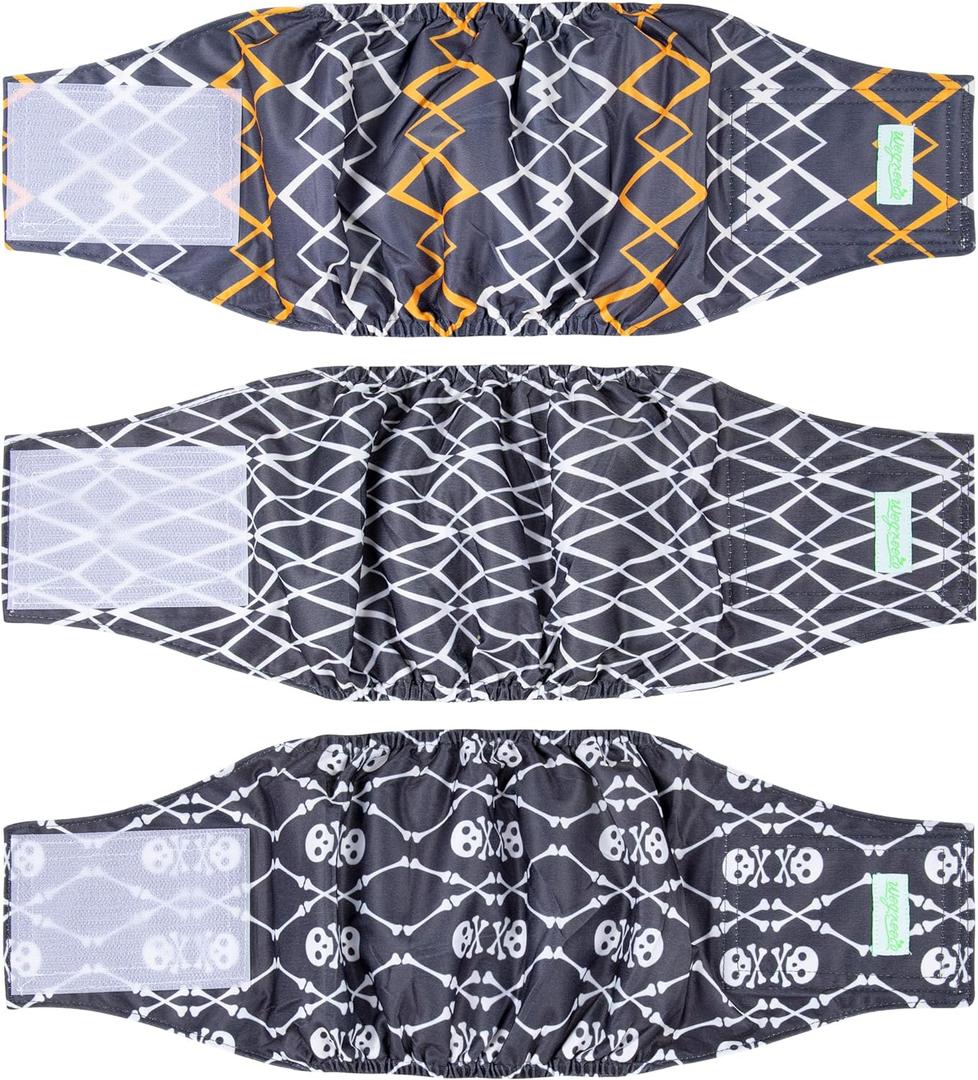 wegreeco Washable Male Dog Belly Band (Stylish Pattern)- Pack of 3 - Washable Male Dog Belly Wrap, Dog Diapers Male (Black Geometric, Medium) (Medium (15" to 17"))