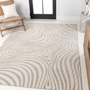 JONATHAN Y Maribo High-Low Abstract Striped Beige/Cream 8x10 Indoor/Outdoor Area Rug for Patio, Backyard, Living Room, Bedroom, Office, Hose-Washable (SCN103D-8)