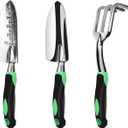 Garden Tool Set, 3 Pack Aluminum Heavy Duty Gardening Kit Includes Hand Trowel, Transplant Trowel and Cultivator Hand Rake with Soft Rubberized Non-Slip Ergonomic Handle, Garden Gifts