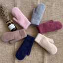 IZUS Women Winter Warm Cold-Weather-Mittens Acrylic-Wool Thick-Knitted-Crochet-Gloves Spring S/M (Gray)
