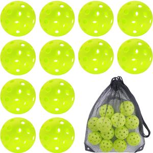 Sukeen Outdoor Pickleball Balls with Mesh Bag, 40 Holes Pickleball Balls Outdoor, High Bounce Pickle Balls for All Style Pickleball Paddles (Neon Green)